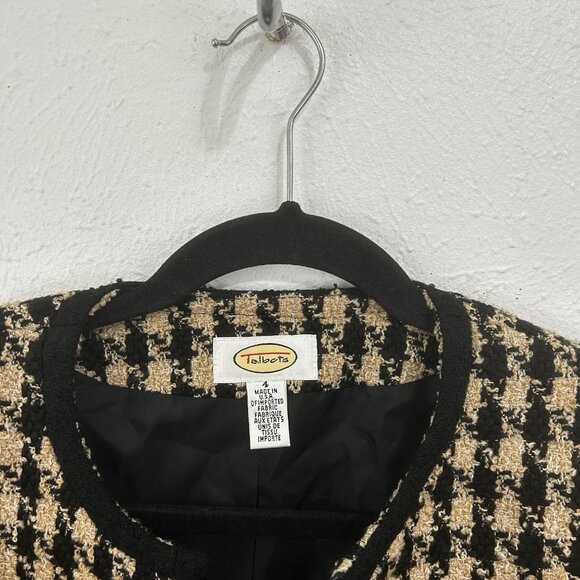 Talbots Houndstooth Tweed Blazer Skirt Set Sz 4 Wool Blend Pockets Zipper Front - Picture 5 of 12